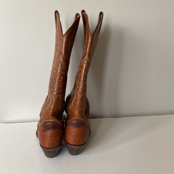 VINTAGE Justin brown cognac leather western cowboy boots - Picture 6 of 10